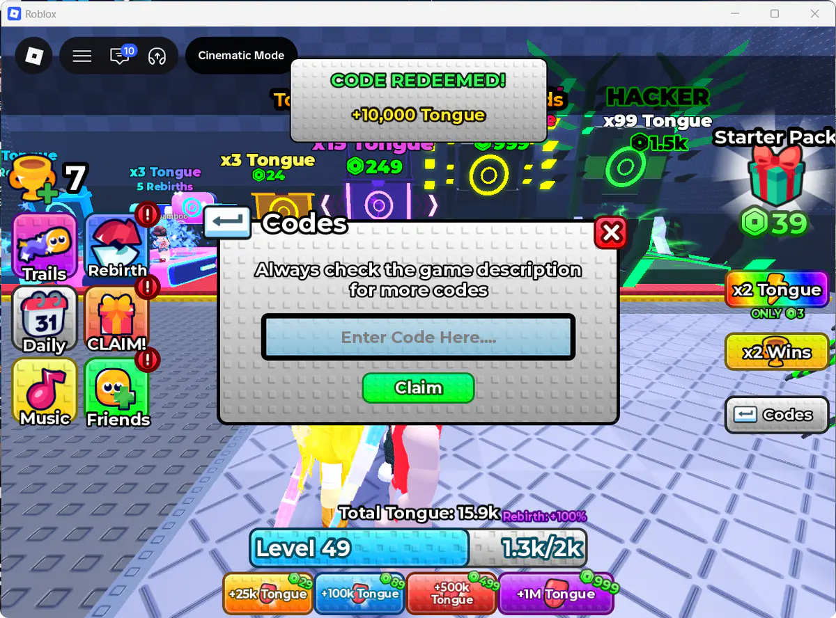 BONUS500 redeemed for 10000 Tongue